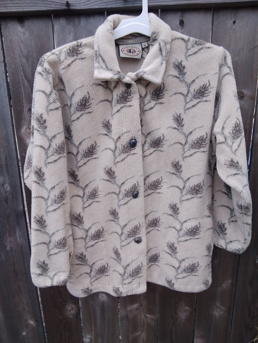 Vintage Fleece Shacket Vintage Jacket 90s Leaf Print Medium Buttons